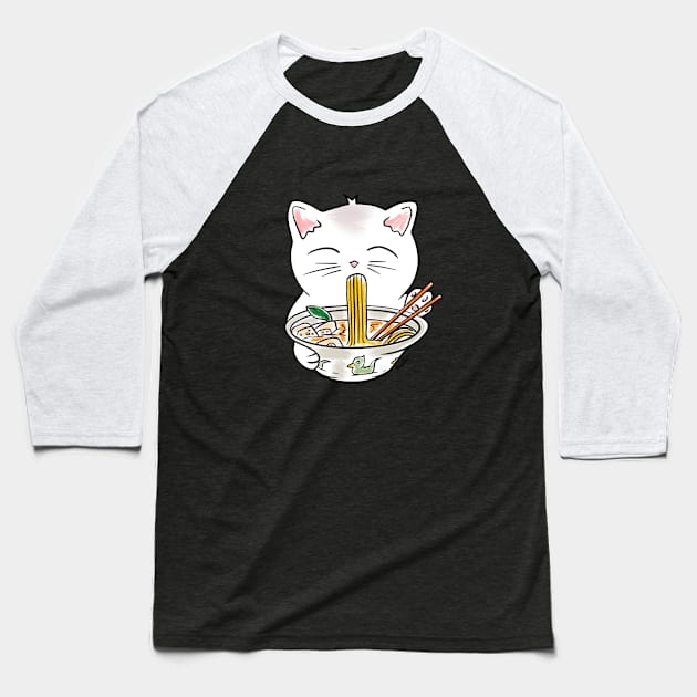 Cat eating a soup Baseball T-Shirt by Rain Ant